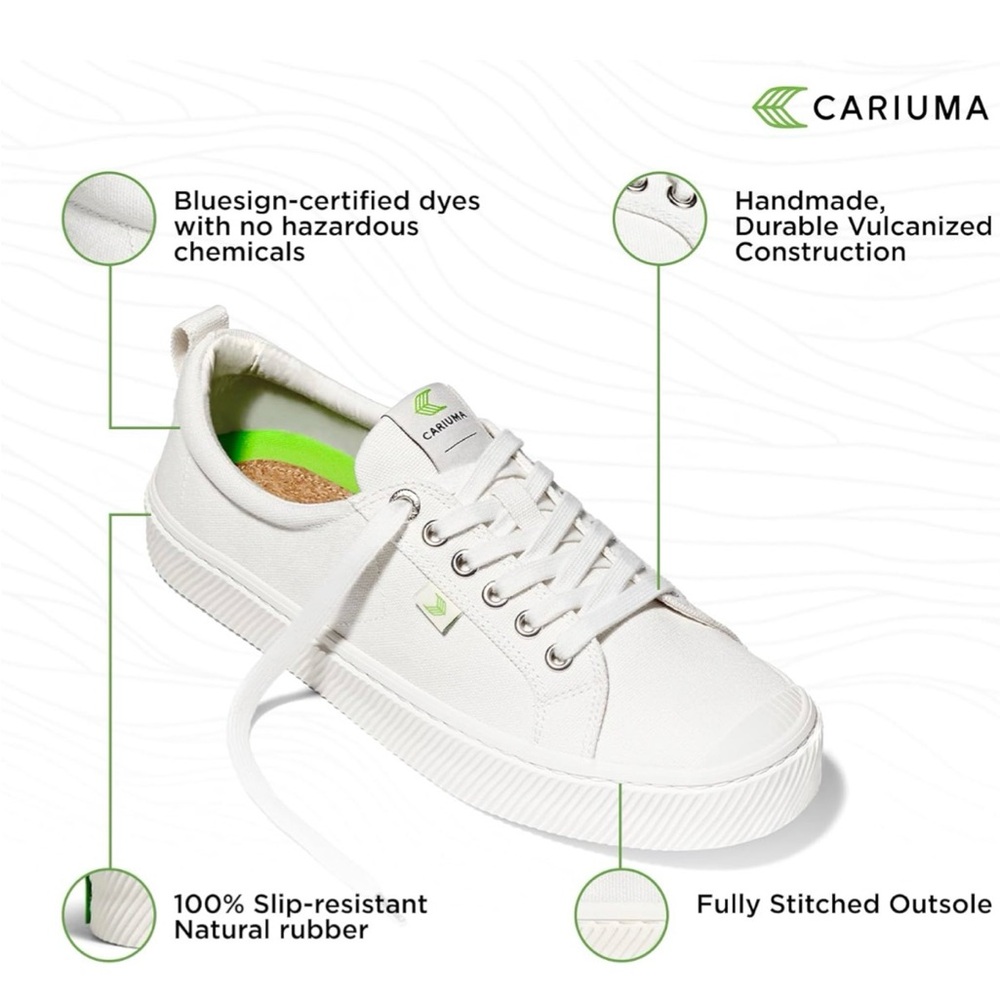 Cariuma White Low-Top Sneakers with Lime Green Insole - Picture 9 of 11
